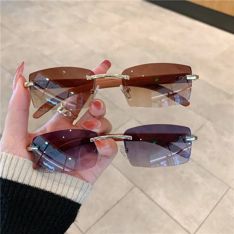656 Small Rectangle Rimless Sunglasses Women Square Vintage Sun Glasses  Brand Designer Men Retro 90s Trendy Gradient Glasses