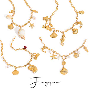 Yueli Gold Plated Sea Life Charm Necklace With Shell Starfish <b>Crab</b> Pendant For Women Beach Vacation Jewelry - Product Image 1