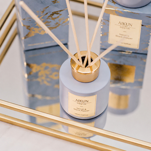Diffuseur de parfum en céramique Aikun Neroli Black Pepper avec bouchon doré, bâtonnets en rotin, boîte en marbre bleu, pour hôtel, cadeau, vente en gros - Product Image 2