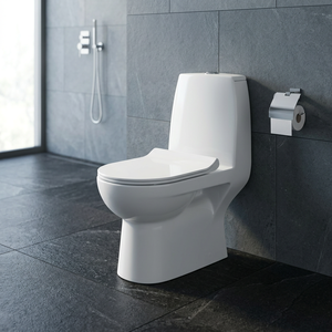 WC monobloc en céramique blanche Vistaar avec réservoir encastré, jet siphonique, double chasse, économie d'eau, toilette à poser au sol - Product Image 6