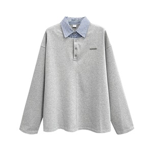 Chemise à manches longues pour homme, style deux-pièces, rayée, patchwork, col rabattu américain, en laine, tendance, design haut de gamme, pour l'hiver - Product Image 6