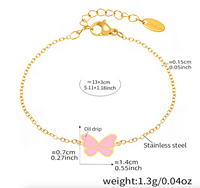 Ensemble de bijoux pour enfants en acier inoxydable, collier, bracelet, bague et boucles d'oreilles en émail rose papillon, ensemble de bijoux amusant pour enfants - Fabriqué en usine
