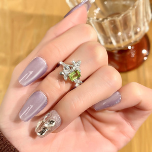 9 Fine 4*6mm Emerald Cut Natural Stone Butterfly <b>Adjustable</b> <b>Rings</b> 925 Sterling Silver 14K Gold Women's Wedding Party Statement - Product Image 4