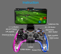 Manette de jeu sans fil 4.0 BLE+EDR avec double vibration, bouton Turbo, détection de mouvement, gyroscope six axes et moteur de vibration pour