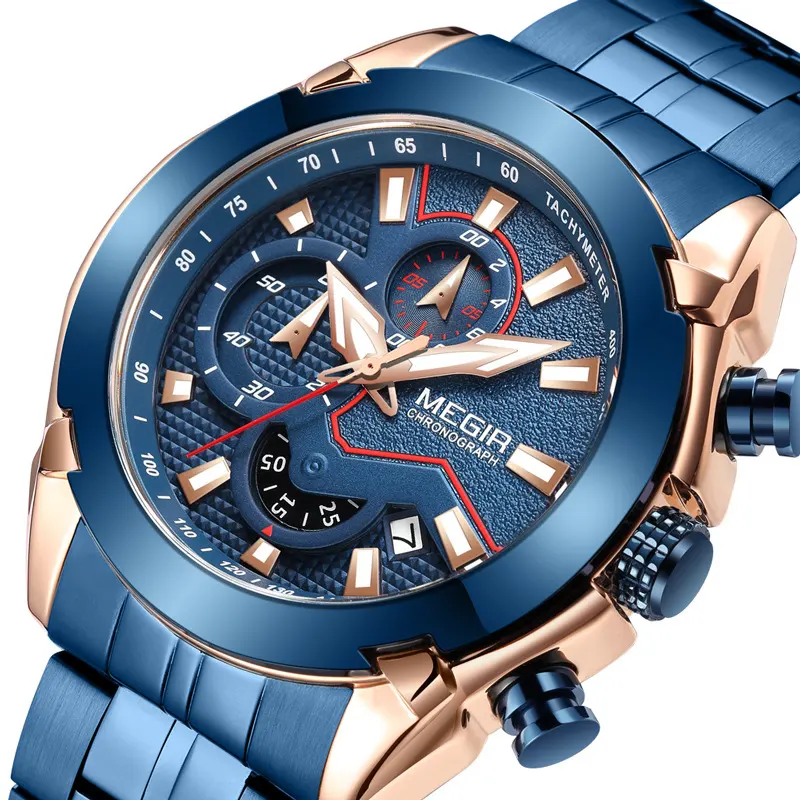 Men's watch large dial timing calendar luminous waterproof steel band business quartz watch