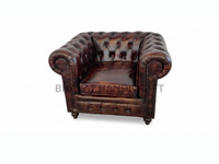 Canapé Chesterfield en cuir une place avec rembourrage classique à boutons profonds, design élégant, coussins confortables, robuste