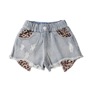 New Summer Leopard denim shorts bull-puncher knickers Children sand wash denim shorts of the girls Children's hot pants