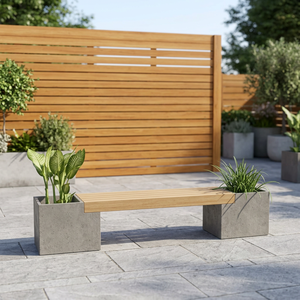 Modern Outdoor <b>Wooden</b> <b>Bench</b> with Dual Concrete Planters for Patio Use - Product Image 5