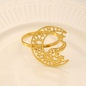 Anello Portatovagliolo Artistico in Metallo Lucido Tagliato al Laser con Motivo Stella e Luna, Costruzione Resistente per Presentazioni di Pasti Familiari Quotidiani - Product Image 6