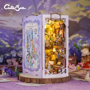 CuteBee Flower Forest Concert 3D Wooden Puzzle Handmade Craft Dollhouse With Light Building Model Toys Book Nook