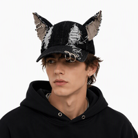 Casquette de baseball d'été transfrontalière style hip-hop avec oreilles de Doberman ; Casquette snapback en jean vieilli à 6 panneaux avec couleurs contrastées