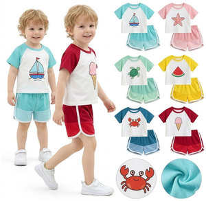 Conjunto de Verano para Niños, Camiseta Raglán con Bloques de Color y Pantalones Cortos, 2 Piezas, Diseño Gráfico de Dibujos Animados, 3-6 Años - Product Image 1