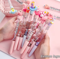 Stylo gel créatif TikTok Influencer avec logo personnalisé, gel liquide effet sable rose et noir, plastique durable, écriture 0,5 mm, mignon et kawaii