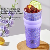 Cadeaux haut de gamme personnalisés : Gobelet isotherme de voyage en titane pur 710 ml, double paroi, avec couvercle à paille et cordon, pour l'extérieur