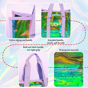 Logo personnalisé holographique irisé Laser coton corde poignée PVC Shopping plage s'il vous plaît cadeau sac fourre-tout - Product Image 3