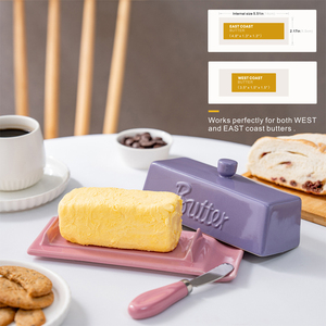 Beurrier en céramique rose et violet contrastant avec couteau, boîte de rangement pour fromage pour la maison et le restaurant - Product Image 6