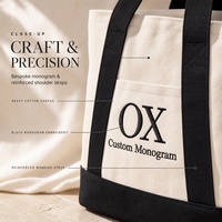 Sac fourre-tout en toile personnalisé avec logo, longues poignées, bordure noire, poche avant, monogramme brodé, sac à main pour femme, pour les trajets quotidiens