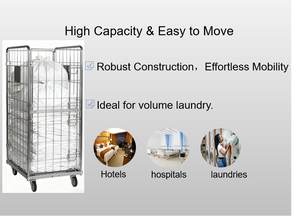 Chariot de blanchisserie industriel, chariot de rangement pliable à roulettes pour hôtel, hôpital, chariot portable pliable, palette roulante, chariot commercial durable - Product Image 4