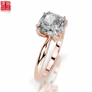 Anello da Donna in Argento Sterling <span class=keywords><strong>925</strong></span> Placcato <span class=keywords><strong>Oro</strong></span> con Moissanite Taglio Cuscino da 3,5 <span class=keywords><strong>Carati</strong></span>, Montatura a Doppio Grappolo, Gioielleria Fine per Matrimonio REACH - Product Image 5