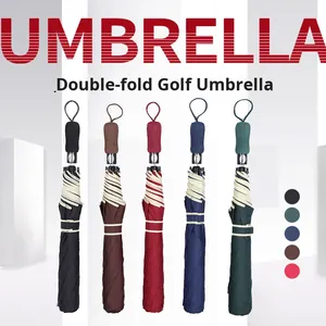 Parapluie de golf extra large de 27 pouces avec design classique, logo personnalisable, motif à trois plis pour couvrir trois personnes - Product Image 2