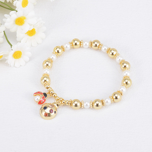 <span class=keywords><strong>Bracciale</strong></span> elastico con ciondolo a forma di <span class=keywords><strong>coccinella</strong></span> in smalto elegante con perline in oro 18k e <span class=keywords><strong>bracciale</strong></span> con perline - Product Image 1