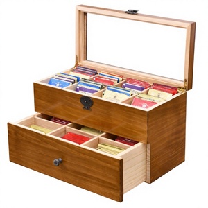 Organisateur de rangement pour thé en bois naturel rectangulaire moderne et écologique, porte-outils, boîte de rangement - Product Image 2