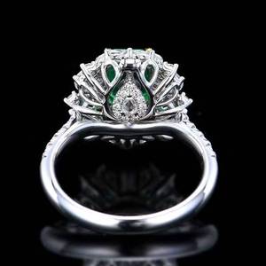 Emerald Halo Engagement <b>Ring</b>,18K Gold 1.35ct Rectangular Natural Emerald Inlaid 60 Pcs White <b>Diamonds</b> Fine Jewelry - Product Image 4
