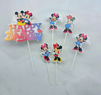 Décorations de gâteau d'anniversaire en papier graphique vif, bâtonnets décoratifs pour desserts, ornements pour des fêtes d'anniversaire thématiques amusantes et stylisées