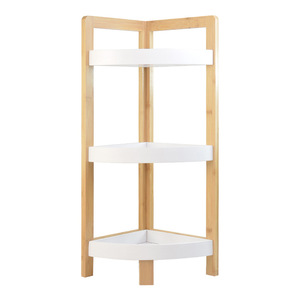 Estante de esquina para baño de bambú, blanco, de 3 niveles, independiente, para artículos de baño, diseño minimalista - Product Image 4