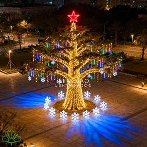 SENZHAO 3D Giant <b>LED</b> Metal Frame Christmas <b>Tree</b> with Star Top Outdoor Commercial <b>Lighted</b> Cone <b>Tree</b> for Plaza Holiday Decor - Product Image 6