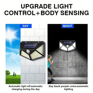 Luces Solares para Jardín Exterior, 100 <span class=keywords><strong>LED</strong></span>, 3 Modos de Iluminación, <span class=keywords><strong>Sensor</strong></span> de Movimiento, IP65 Impermeable, Lámpara de Pared Solar - Product Image 5