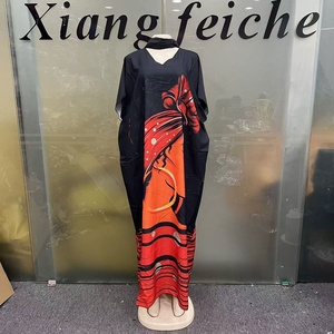 Abito Estivo da Donna Plus Size, Stile <span class=keywords><strong>Etnico</strong></span> Africano, Kaftan Boubou Nero a Maniche Corte, Casual e Comodo per Feste e Vacanze al Mare - Product Image 2