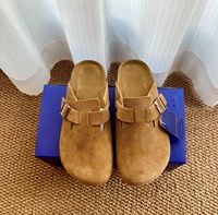 Mules unisexes en cuir véritable avec semelle en bois, confortables, antidérapantes, à enfiler, bout fermé, fourrées pour femme - Vente en gros
