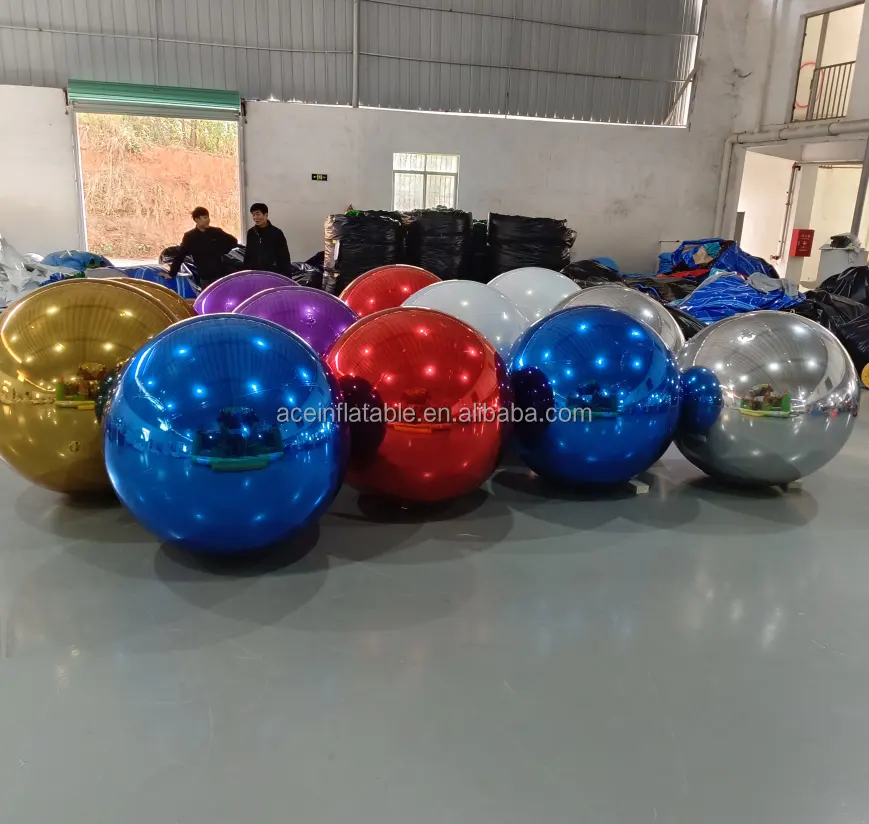 Giant Event Dekoration PVC Nachtclub Aufblasbarer Ballon Disco Party Hochzeit Gold Silber Floating Sphere Aufblasbarer Spiegel ball