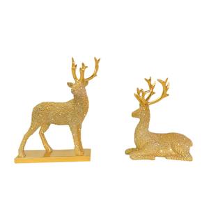 Juego de Dos Figuras de Renos Navideños de Resina, Adornos Artísticos Esculpidos para Decoración de Interiores, Estilo Arte Folclórico - Product Image 5