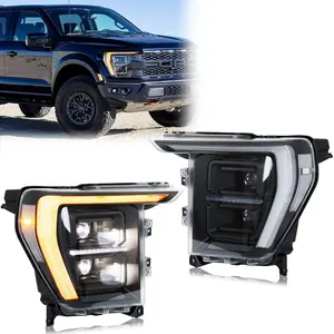 Lampu depan lampu LED penuh untuk Ford F150 2021 2022 2023 P702, lampu sorot tinggi DRL generasi 14, perakitan sinyal belok dinamis