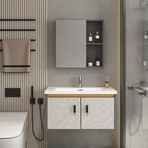 Lavabo integrado de estilo crema personalizable, lavabo de baño, combinación de gabinete, lavabo redondeado para tocadores de baño de salón - Product Image 5