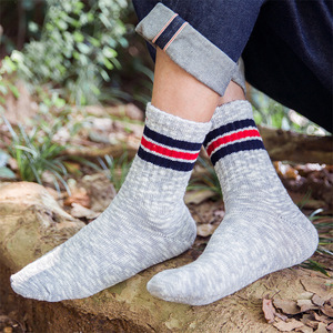 Men's Mid Calf Cotton <b>Socks</b> Light Gray Stripes Warm Autumn Winter Outdoor Sports <b>Socks</b> Size 39-44 - Product Image 1