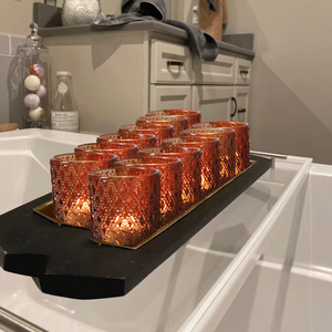 Custom Color 12pcs Amber Glass Candle Jars <b>Tealight</b> Candle Holders for Christmas Table Centerpiece Decor - Product Image 2