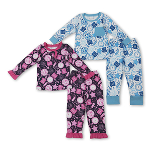 Pigiama per Bambini con Maniche Lunghe Blu e Stampa 'Happy New Year', <span class=keywords><strong>Abbigliamento</strong></span> per Ragazzi e Ragazze, Set di Vestiti per Adolescenti, RTS/OEM/ODM - Product Image 1