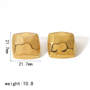 Pendientes geométricos de acero inoxidable con baño de oro de 18k, cuadrados y martillados, joyería de moda para mujer. - Product Image 4