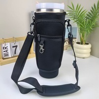 Housse de transport isotherme en cuir pour gobelet, avec plusieurs compartiments, poches et sangle réglable rembourrée, pour bouteille d'eau portable