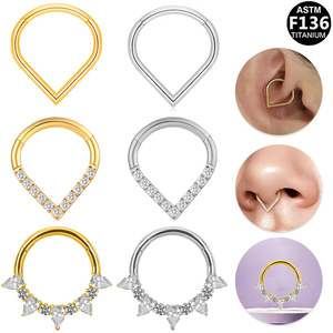 Anneau de nez en titane en forme de goutte d'eau, incrustation de zircon G23 en forme de cœur, pour piercing d'oreille ou de nez, usage quotidien - Product Image 1