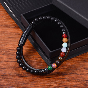 Men's Titanium Steel Leather <b>Bracelet</b> <b>Beaded</b> Magnetic Buckle Woven Genuine Leather 7.5 8.5 9 Inches Gift Jewelry - Product Image 3