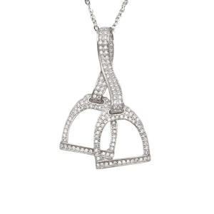 Accesorio <span class=keywords><strong>de</strong></span> joyería ecuestre 925 plata esterlina circón cúbico diamante CZ ecuestre doble caballo estribo colgante encanto collar - Product Image 1
