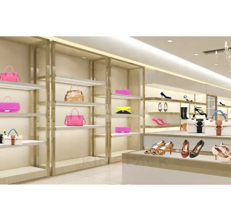 Decorazione del negozio di borse nella decorazione del negozio al dettaglio scarpe moderne e Design d'interni del negozio di borse
