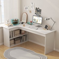 Bureau d'angle en L avec étagère intégrée et tiroir, en bois extra épais, idéal pour ordinateur, maison, étudiant, chambre, bureau