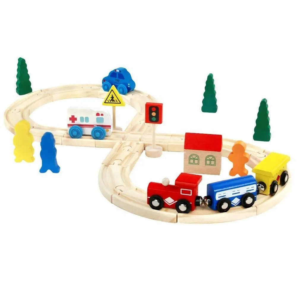 Набор <span class=keywords><strong>поезд</strong></span>ов, Обучающие Развивающие игрушки, игра, 33 шт., дорожка, аксессуары, Набор машинок, деревянные игрушки для детей