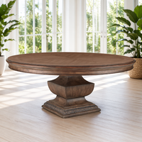 Table à manger ronde traditionnelle française sur piétement, base sculptée en bois massif, table de salle à manger rustique de luxe pour villa et hôtel