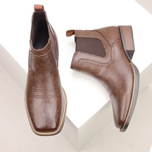 Botas Vaqueras Occidentales de Punta Ancha Estilo Vintage Bordadas Tallas Grandes, Botas Chelsea Bicolor Casuales Cómodas y a la Moda - Product Image 4